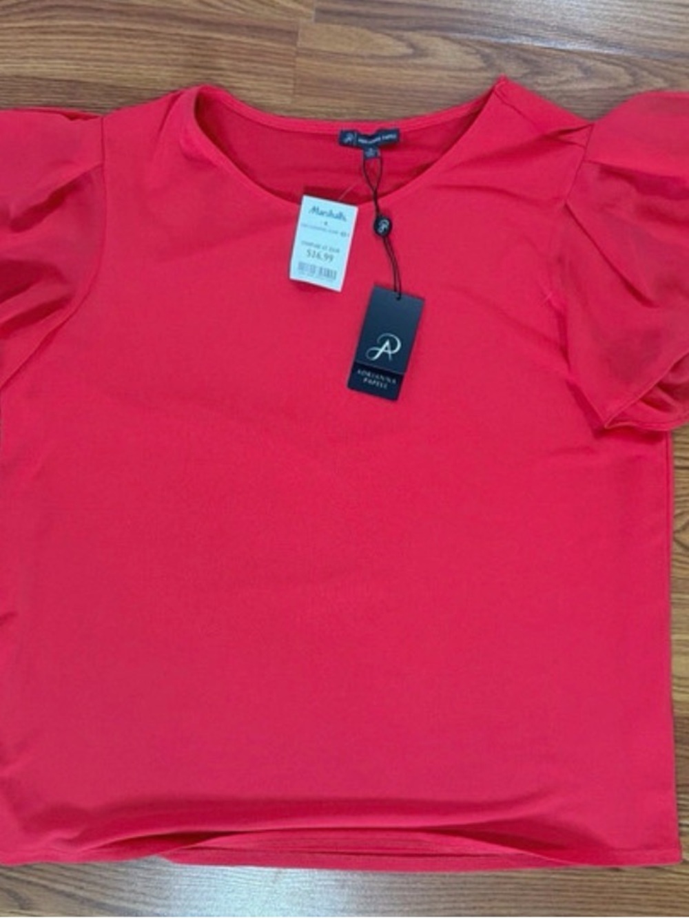 Adrianna Papell Women’s Red Puff Sleeve Short Sleeve Top